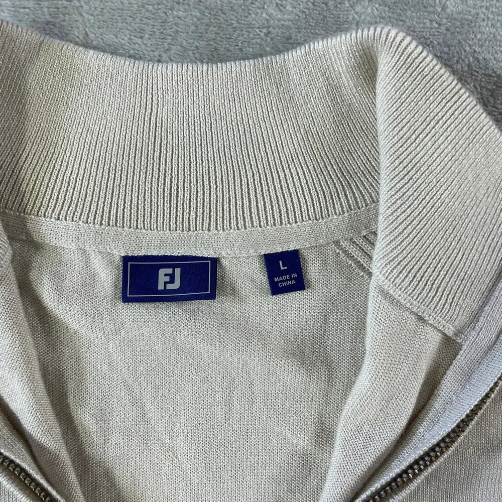 FootJoy 1/4 Zip Pullover Sweater Mens Large Beige Wool Blend Office Preppy Golf